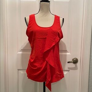 Vince Camuto Red Sleeveless Ruffle Front Tank